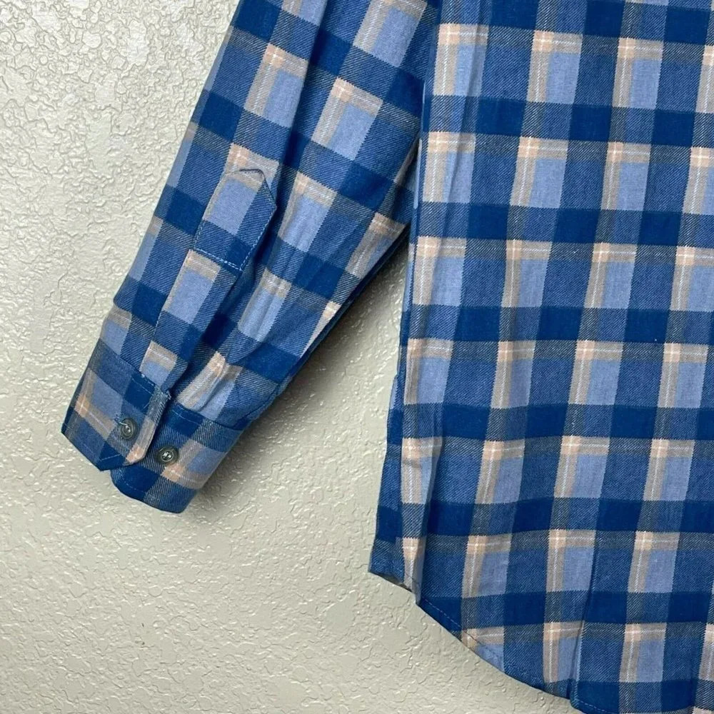 LORD JIM Button Up Shirt Men's Sz M Long Sleeve Point Collared Pocket Plaid Blue - Picture 7 of 8